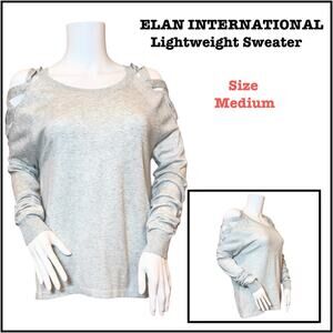 #T75 Elan International Lattice Shoulder Lightweight Grey Sweater SZ M $98